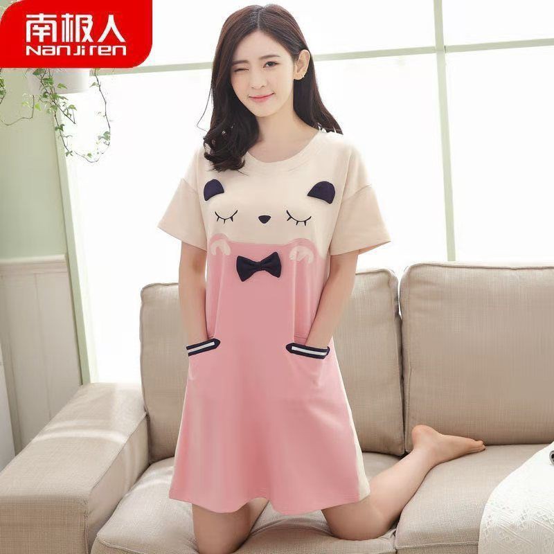 % bộ quần áo ngủ nữ cotton ngắn tay ban ngày cho phụ dễ thương béo plus size rộng rãi bà bầu mặc nhà Hàn QuốcK