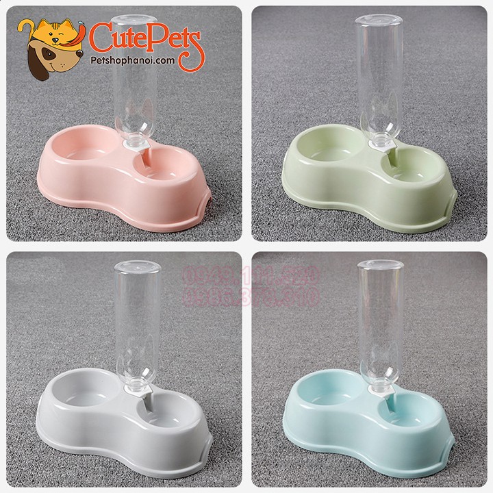 Bát nhựa đôi tự động cho chó mèo có sẵn chai đi kèm 500ml - CutePets