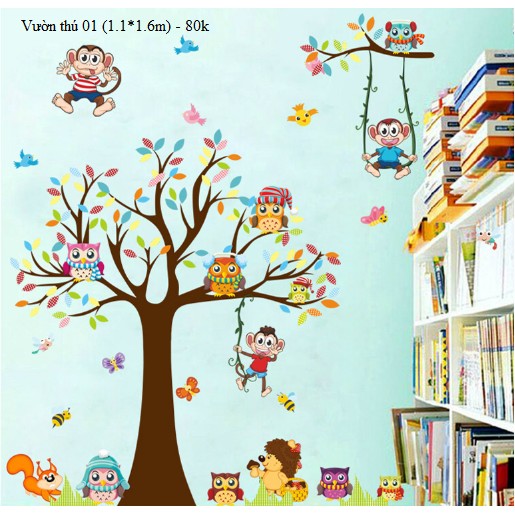 Decal dán tường nhỏ 01 vườn thú khỉ | BigBuy360 - bigbuy360.vn