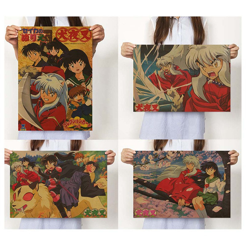 Áp phích giấy kraft in hình vẽ phim anime Inuyasha kinh điển