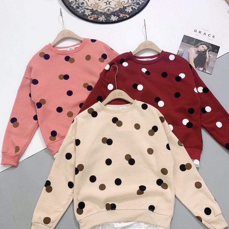 BÁN SỈ ÁO NỈ BÔNG CHẤM BI 3 MÀU PHỐI GẤU TRẮNG CHO NỮ | BigBuy360 - bigbuy360.vn