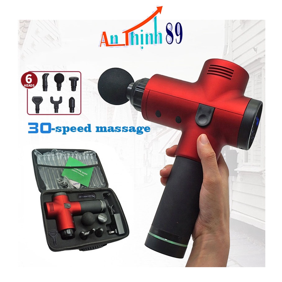 máy massage cầm tay - máy massage đa năng, 6 đầu mát xa 30 cấp độ rung, dùng PIN tiện lợi