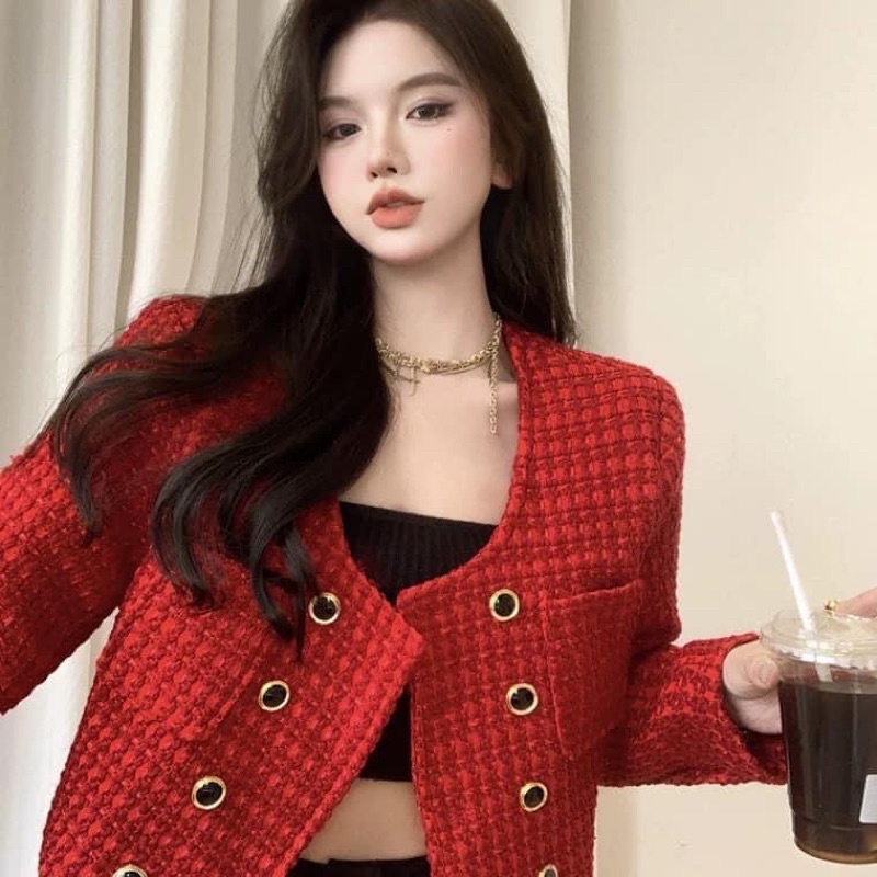 Áo khoác dạ tweed mẫu mới nhất bên Trung