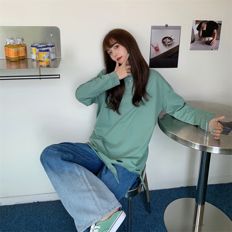 【ZHELIHANGFEI】Áo Thun Tay Dài Rách Cá Tính Trẻ Trung Hợp Thời Trang