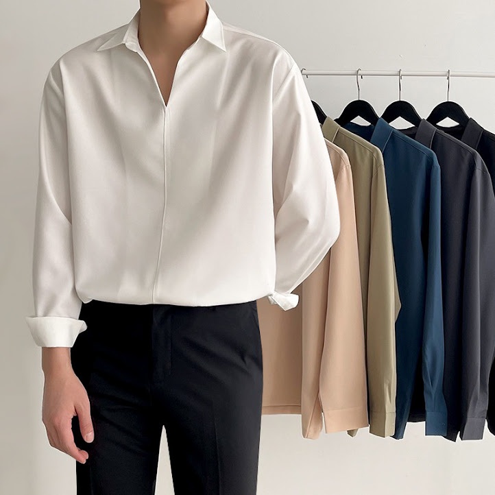 Áo sơ mi nam nữ Unisex chống nhăn,Áo sơ mi nam cổ V form rộng,dài tay kiểu Hàn Quốc