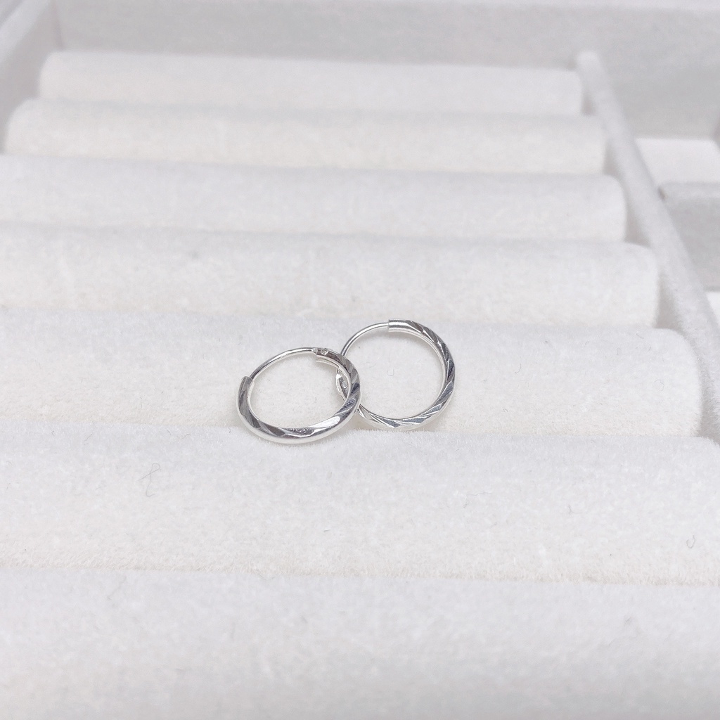 Bông tai bạc tròn phay sáng đường kính 12mm chốt cài chắc chắn TleeJewelry B0373