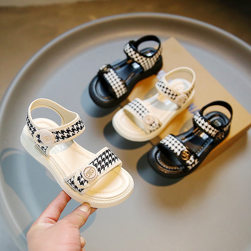 Girls' sandals Chanel style shoes 2022 summer new Plaid children's shoes retro advanced children's shoes trendy 1SHD