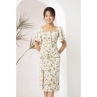 Đầm maxi hoa cổ chéo LEIKA