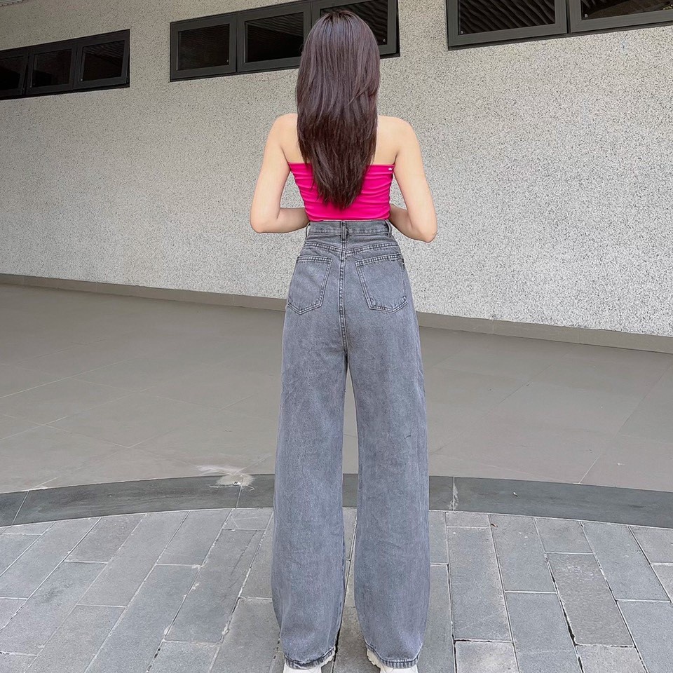 Quần jean dài ống rộng xám lưng cao thời trang hàn quốc mua xuân thu cho nữ | BigBuy360 - bigbuy360.vn