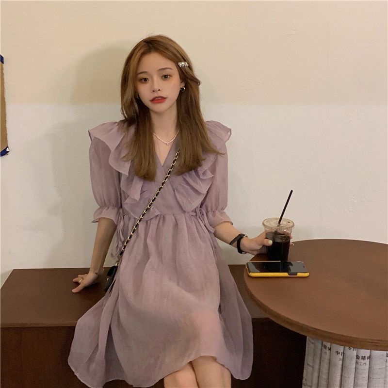 Đầm tay ngắn dáng chữ A phong cách thời trang mùa hè mới 2021