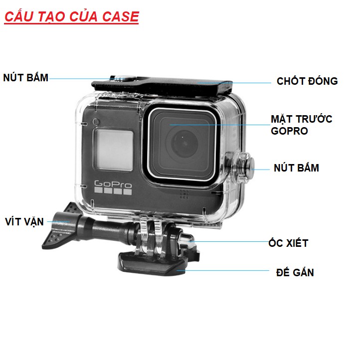 Hộp bảo vệ và chống nước gopro 8 black độ sâu 60m bằng nhựa mica trong suốt