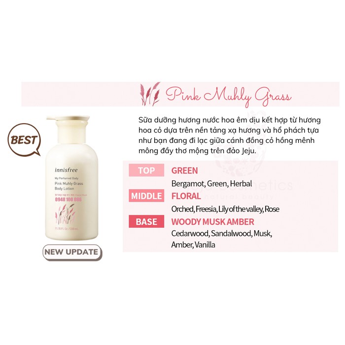 Sữa TẮM Dưỡng Thể Hương Hoa Cỏ Innisfree My Perfumed Body Pink Muhly Grass Body 330ml