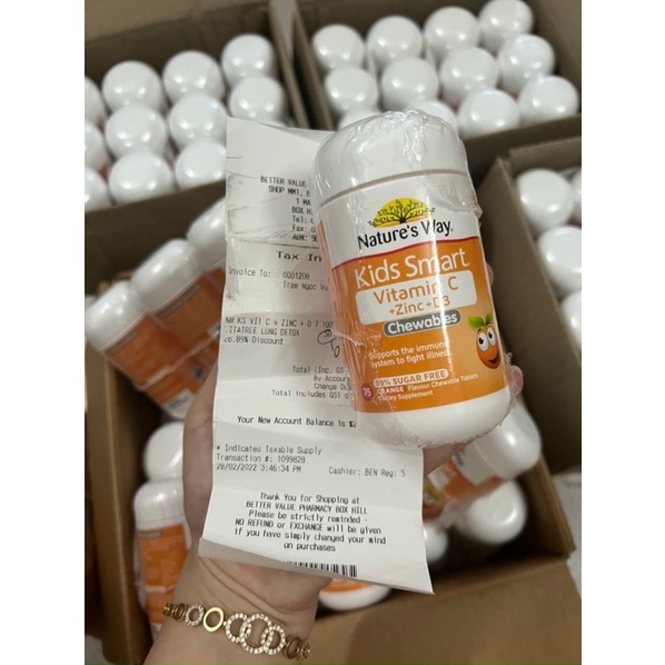 Nature's way Kid smart Vitamin C+ ZinC + D3 Chewable lọ 75 viên - Giúp trẻ phát triển khỏe mạnh