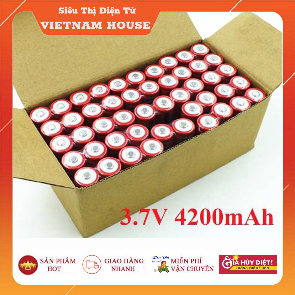 🔴Đang Sale - Sỉ Lô 10 Viên Pin 3.7V Ultrafire Đỏ Dung Lượng 4200mAh - Dùng Cho Quạt Cầm Tay & Đèn Pin.