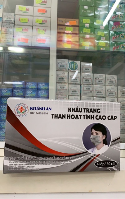 Khẩu trang than hoạt tính Khánh An 4 lớp Kháng khuẩn,hàng chính hãng , hộp 50 cái | BigBuy360 - bigbuy360.vn