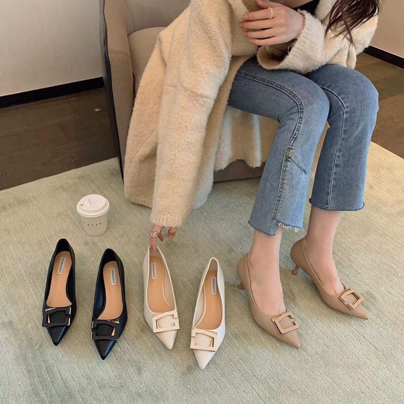 Giầy da mềm gót nhọn cao 4 phân hàng Quảng châu