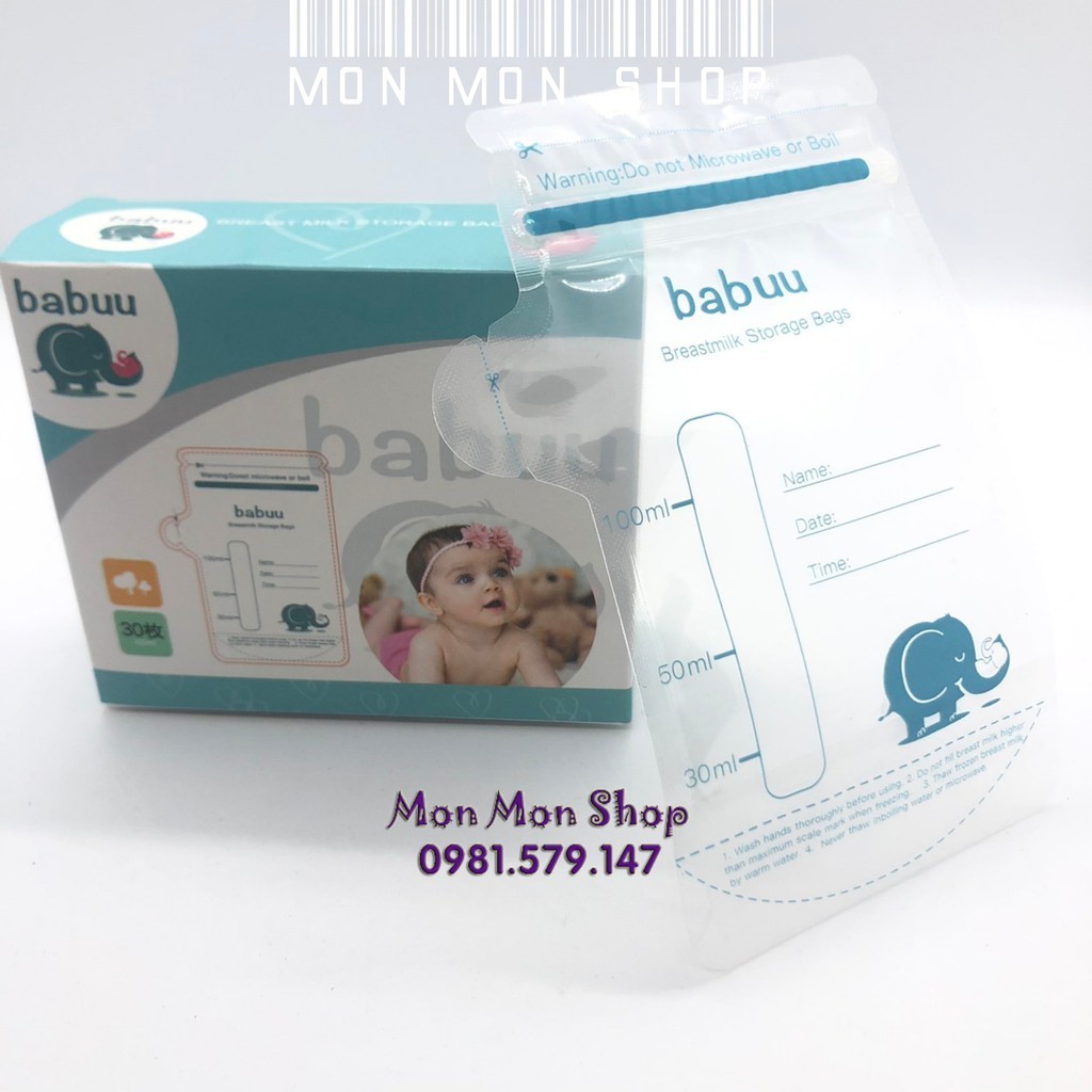 [Sỉ giá tốt] Combo 10 hộp túi trữ sữa Babuu Baby Nhật 100ml (30 túi/hộp )