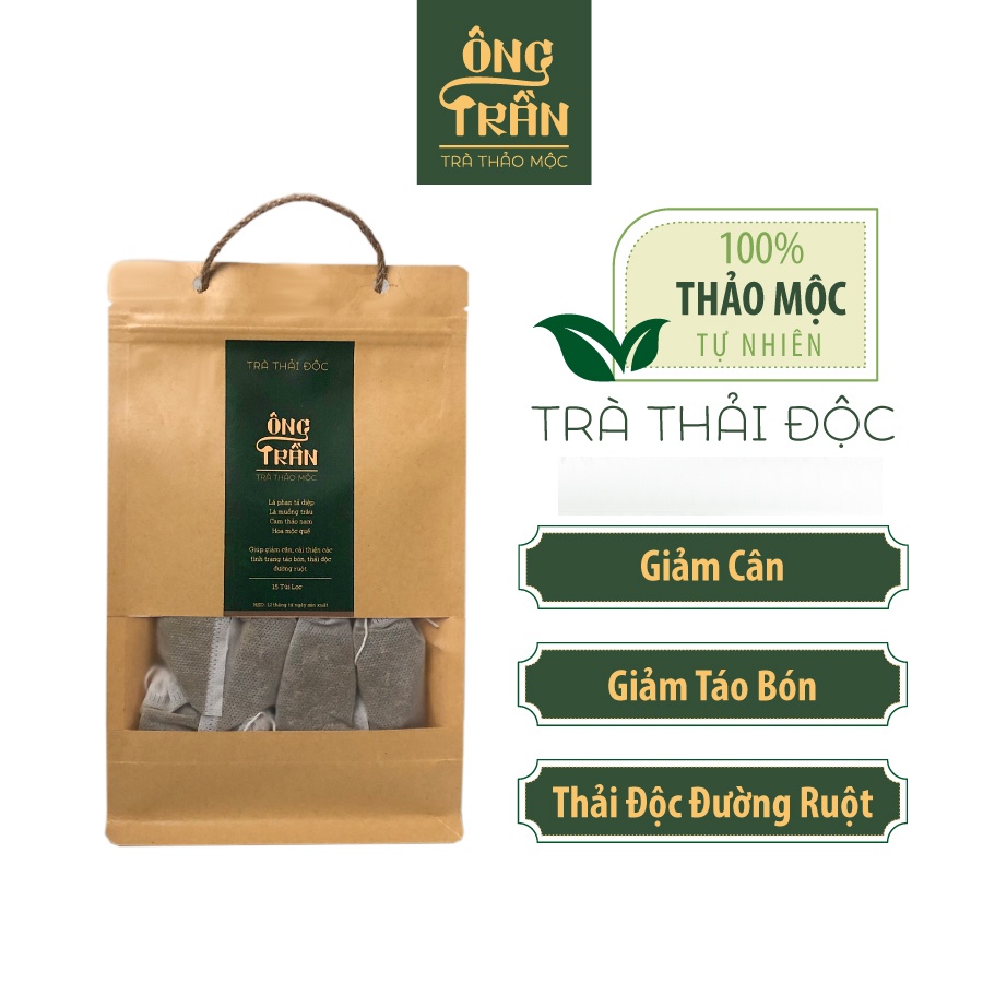 Trà thảo mộc, thải độc, nhuận tràng, giảm cân, làm sạch đường ruột, trà túi lọc (15 túi lọc x 10gr), Thảo Mộc Ông Trần