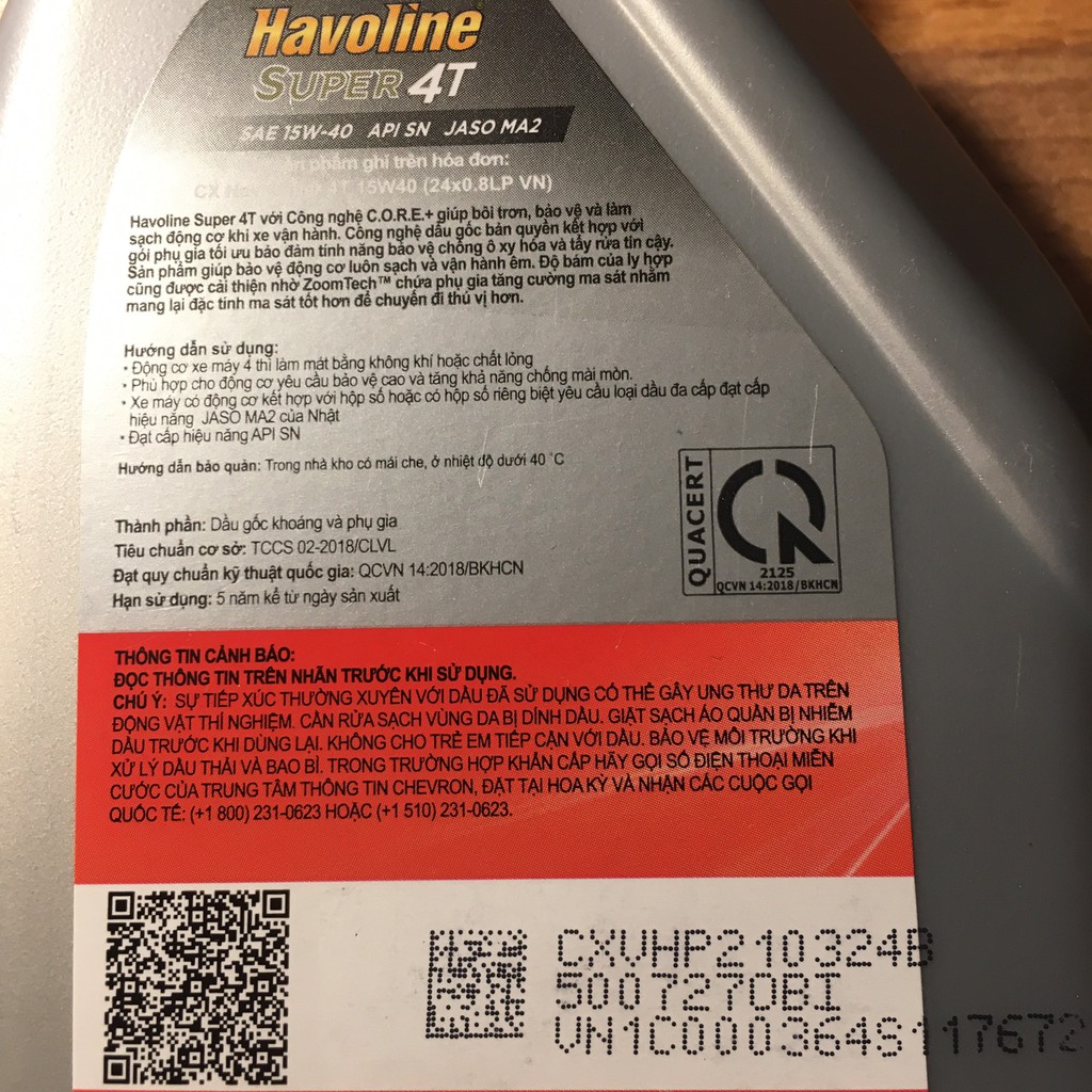 Nhớt xe số gốc khoáng Caltex Havoline Super4T 15w40/20w50