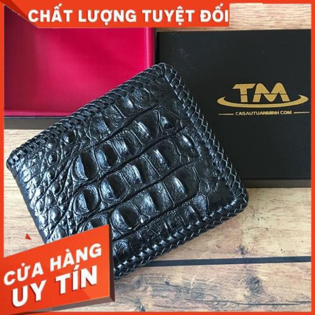 [ Da Cao Cấp 100% ] Ví Da Cá Sấu Gai Lưng - Bóp Da Cá Sấu Gai Lưng Đan Viền Thủ Công Cao Cấp Giá Rẻ