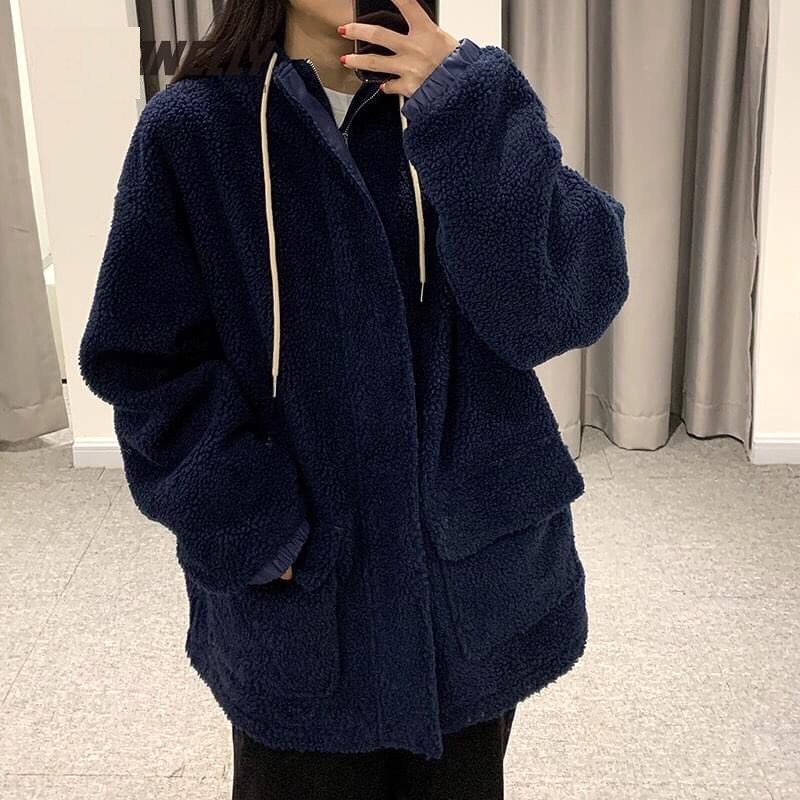 Áo Khoác Lông Túi Hộp Xanh Than PEONYB Nữ [FREESHIP]🌸 Jacket form rộng tay bồng phong cách Ulzzang 🌸 | BigBuy360 - bigbuy360.vn