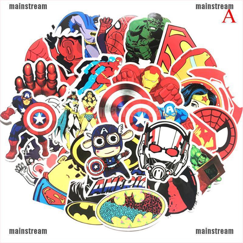 Bộ 50 miếng decal dán trang trí laptop/xe máy/hành lý chống nước in hình Marvel nhiều màu