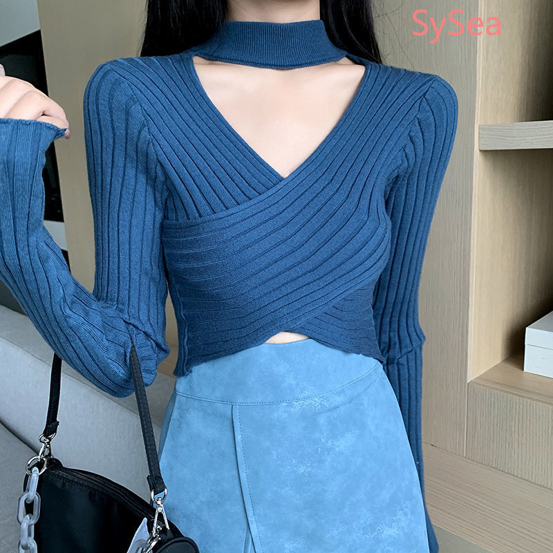 Áo Dệt Kim Tay Dài Thiết Kế Cổ Chữ V Quyến Rũ Cho Nữ