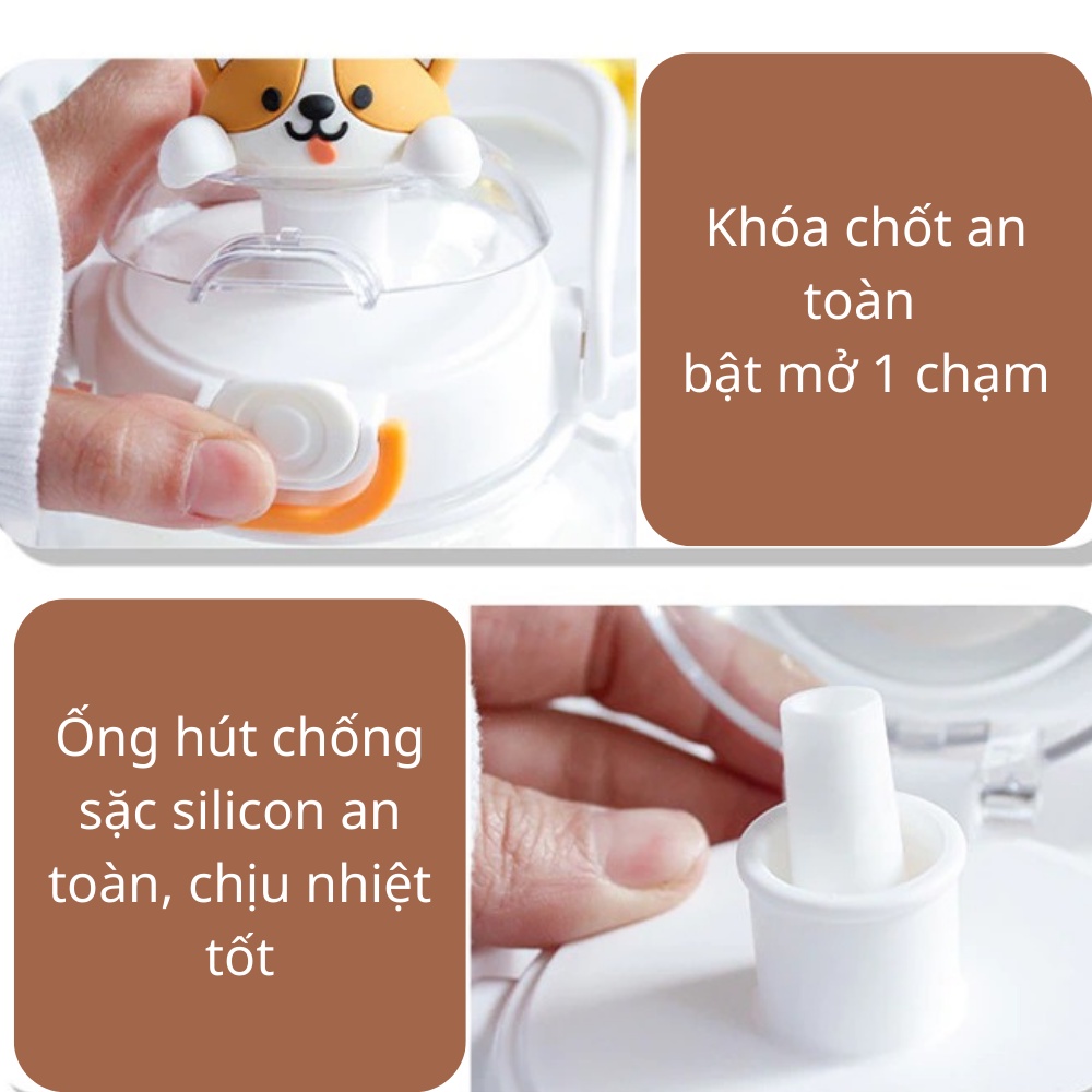 Bình nước cute nhựa 1300ml có tay cầm TiLoKi TBM.02 có dây đeo tặng kèm