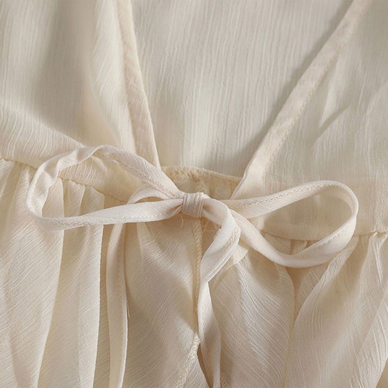Áo Sơ Mi Chiffon Tay Dài Phồng Cột Dây Trước Dáng Rộng Màu Trơn Dành Cho Nữ