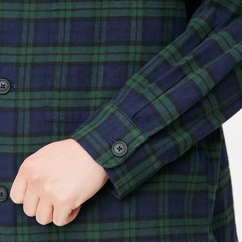 Áo sơ mi nam dài tay cổ bẻ kẻ caro dòng flannel thời trang của GU - Nhật