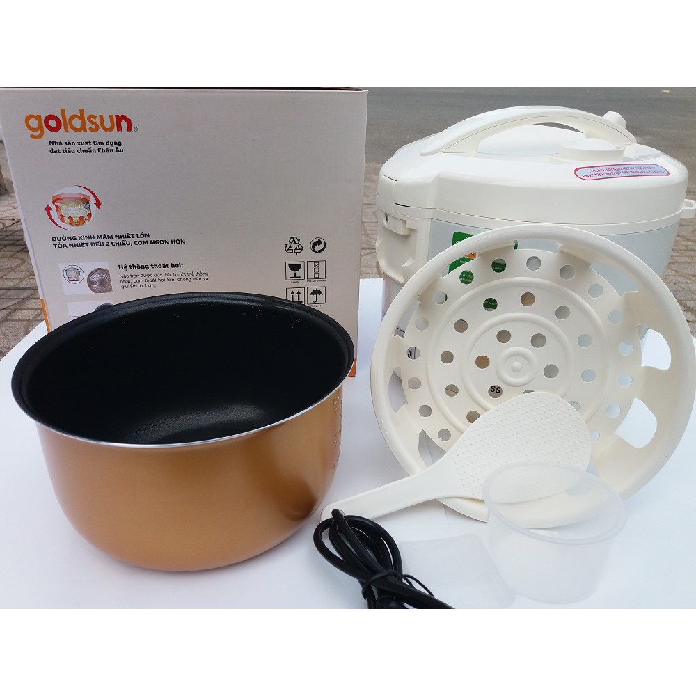 Nồi cơm điện Goldsun ,mâm nhiệt lớn cùng công suất nồi 500W,Lòng nồi được phủ lớp chống dính cao cấp