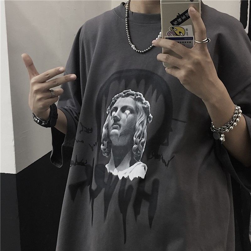 Áo thun tay lỡ nam nữ, áo phông unisex form rộng chất cotton mát mịn thấm hút mồ hôi hình đầu