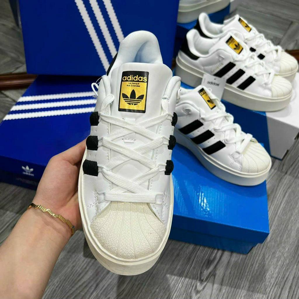 Giày adidas superstar Bonega Cloud White trắng đen mũi vân sò, giày mũi sò độn đế cao mới full box
