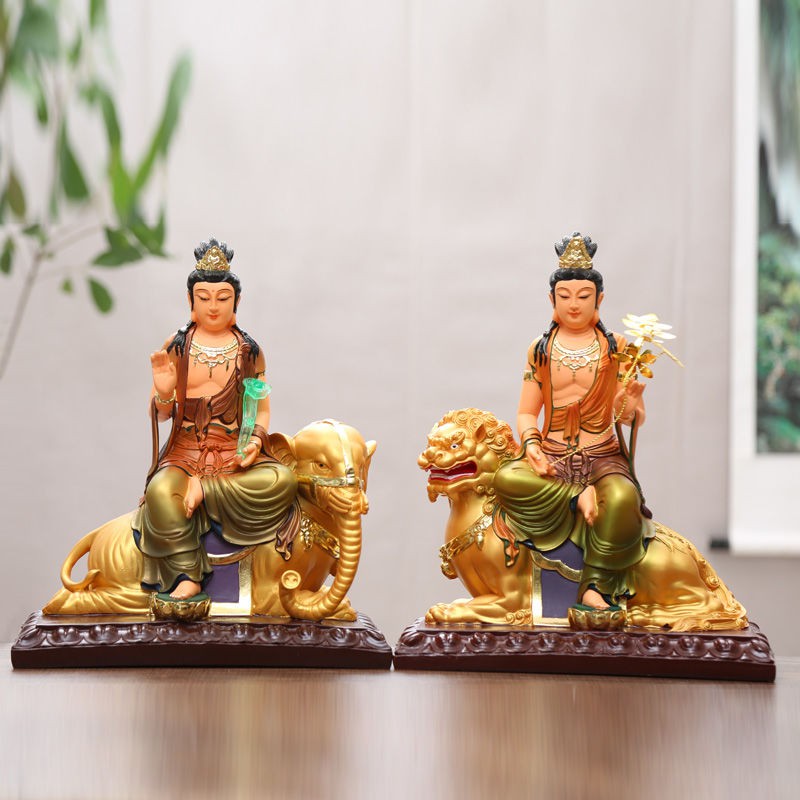 ♧✳Resin Văn Thù Phổ Hiền Bồ tát Trang trí Hoa Nghiêm Tam Nhà phước Tượng Sư Lợi