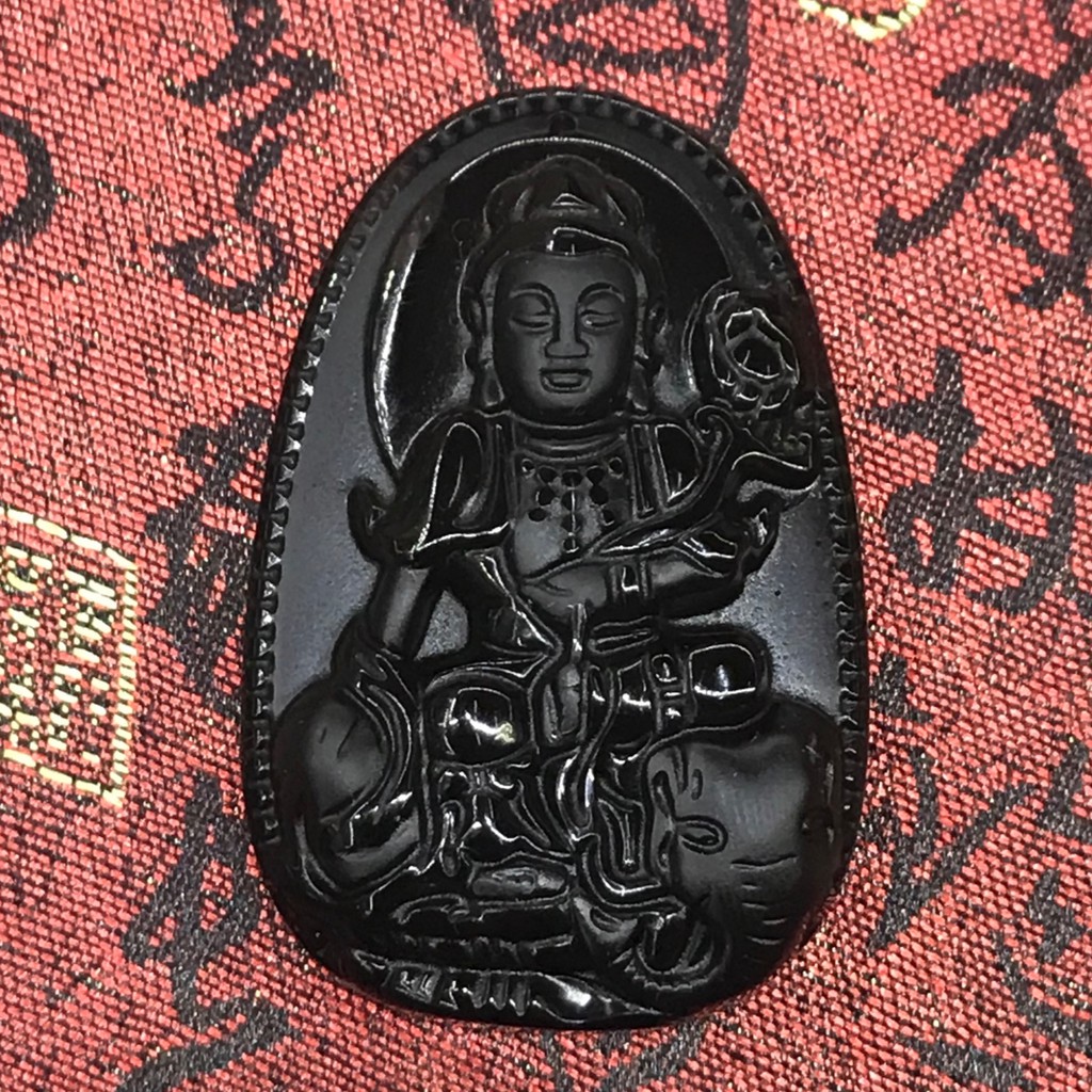 [TO] Mặt dây chuyền Phật Bản Mệnh Phổ Hiền Bồ Tát Obsidian size 3.5cm x 2.2cm tuổi Thìn, Tị tặng dây đeo free