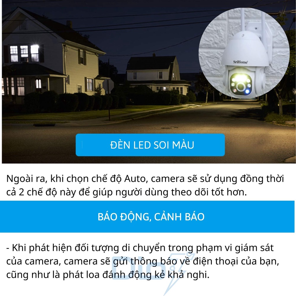 Camera wifi chống nước 2K quay đêm có màu xoay 360 độ Srihome SH039