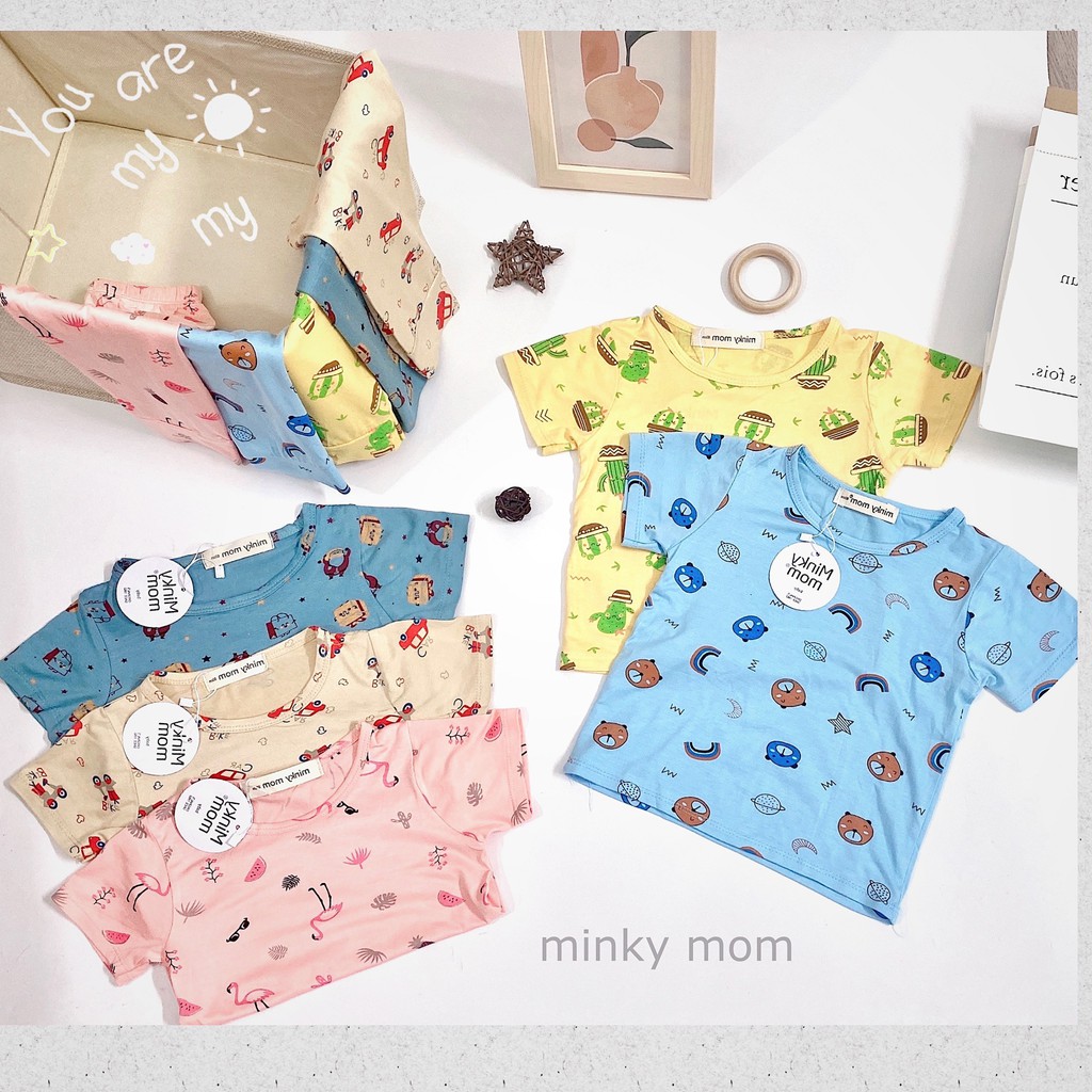 [SALE] Bộ Dài Tay Cho Bé Gái, Bé Trai Minky Mom Vải Thun Lạnh Hoạ Tiết Hồng Hạc, Quần Áo Thu Đông Cho Bé MKMTD2118