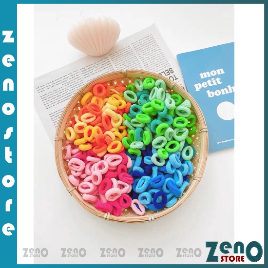 Gói chun buộc tóc 50 dây cho bé, dây buộc tóc nhiều màu co giãn đựng trong túi zip PT35