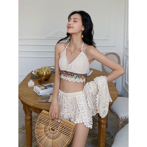 Bikini Len Đi Biển, Set Ren 3 Món Quảng Châu Viền Hạt Gạo Vivi Shop [Có Tách Lẻ] [Kèm Ảnh Thật] | BigBuy360 - bigbuy360.vn