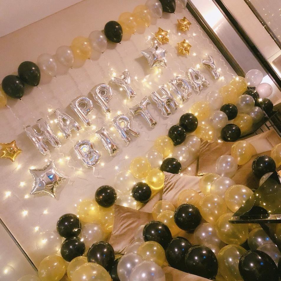COMBO Set bóng chữ HAPPY BIRTHDAY + 50 bóng nhũ + Đèn Led(Tặng Bơm + băng dính bóng) #TrangTriSinhNhat