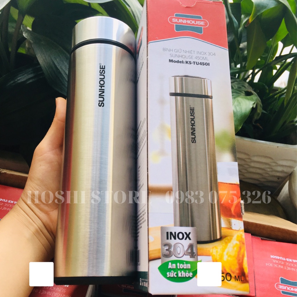 [CHÍNH HÃNG] Bình giữ nhiệt Inox 304 2 lớp cao cấp Sunhouse 450ml KS-TU450I, giữ nóng/lạnh 6h SALE SL CÓ HẠN | BigBuy360 - bigbuy360.vn