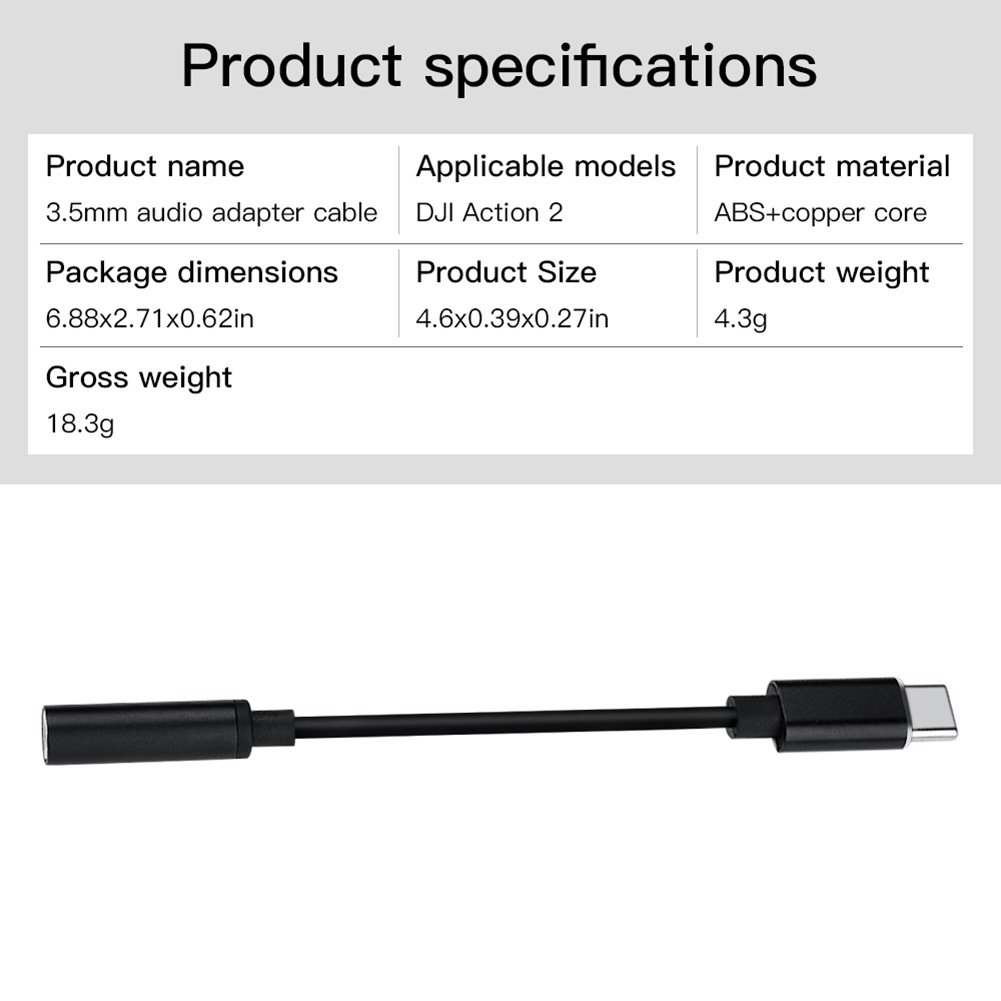 2 Cáp Chuyển Đổi Âm Thanh Type-C Sang 3.5mm Cho Camera DJI Action 2