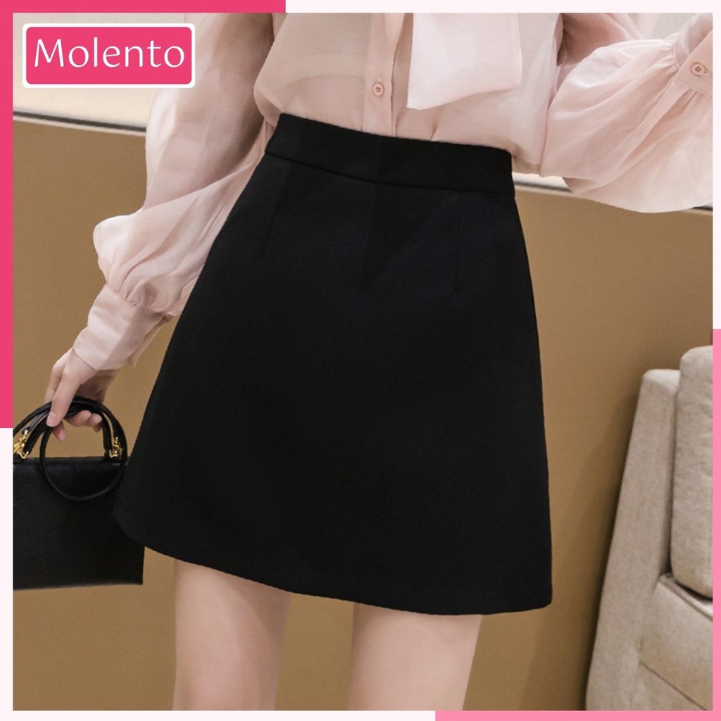 Chân Váy Chữ A Ngắn Công Sở Lưng Cao Khóa Kéo Có Quần Lót Vintage Ulzzang Phong Cách Hàn Quốc Trẻ Trung Molento M12