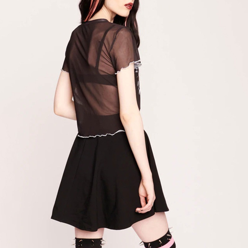 Áo Thun Tay Ngắn Phối Lưới Thời Trang Mùa Hè Quyến Rũ Cho Nữ