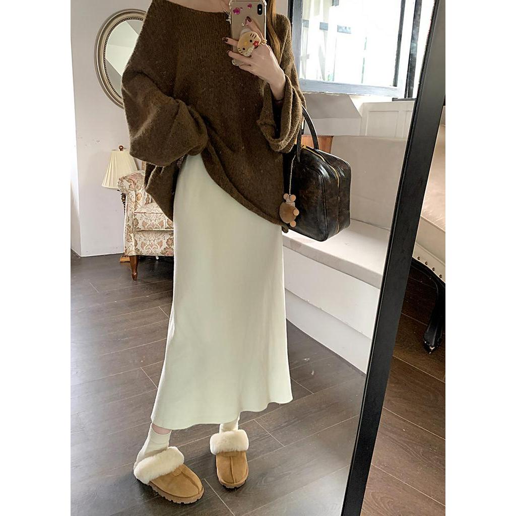 Chân Váy Len Dài Trung Bình Màu Nâu Phong Cách retro Thời Trang Thu Đông Kiểu Mới 68420