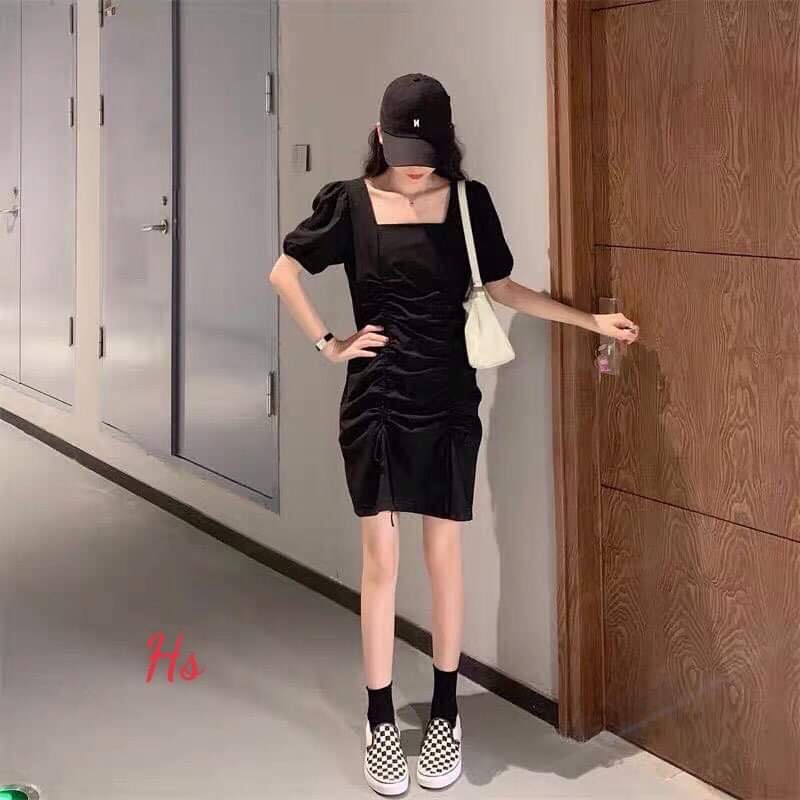 Vây cổ vuông tay bồng rút hông HSU1