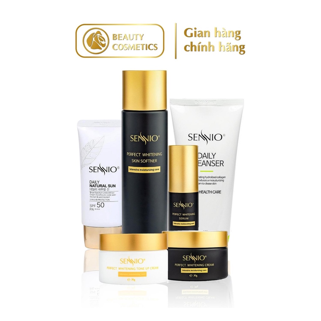 Bộ 6 sản phẩm kem dưỡng da Sennio Perfect Whitening Skin Care Set 6 Combo dưỡng ẩm trắng da cao cấp SNO 818