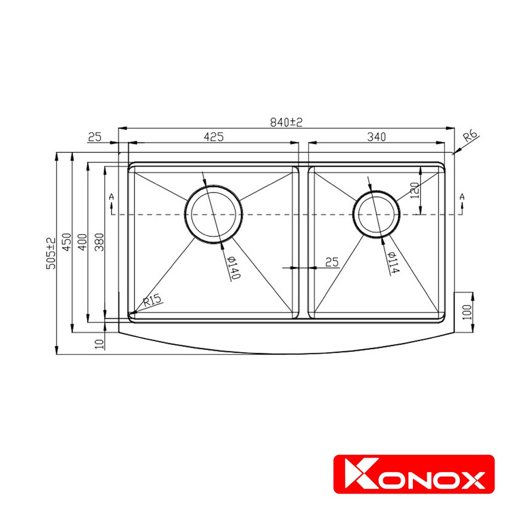 Chậu rửa bát inox đúc nguyên khối  KONOX Apron Series KN8450DA, inox 304AISI, full set gồm Siphon+Thớt gỗ+Rollmat