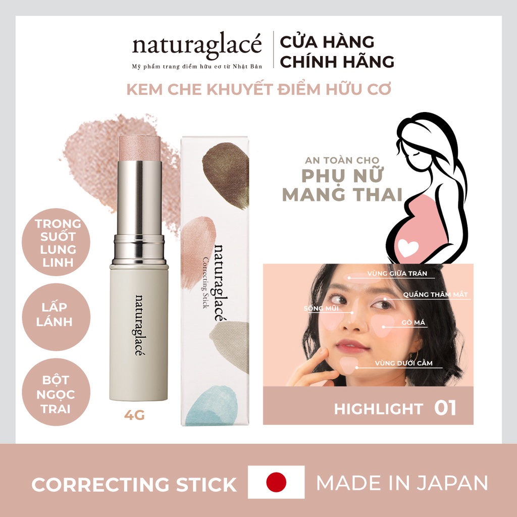 Kem che khuyết điểm hữu cơ naturaglacé Correcting Stick (01 - Highlight), an toàn cho mẹ bầu và da nhạy cảm, 4g