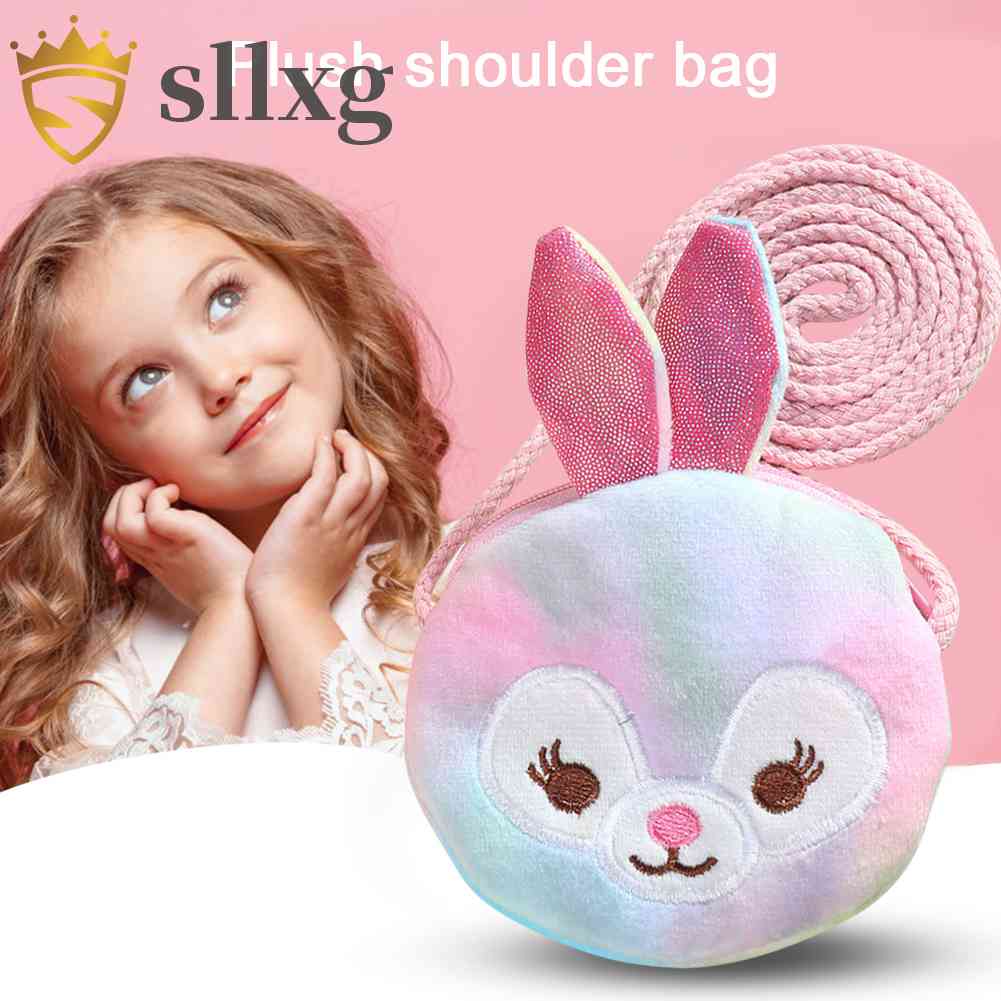 Túi Đeo Chéo Hình Tròn Mini Kiểu Hoạt Hình Bằng Vải Lông Có Khóa Kéo Cho Bé Gái